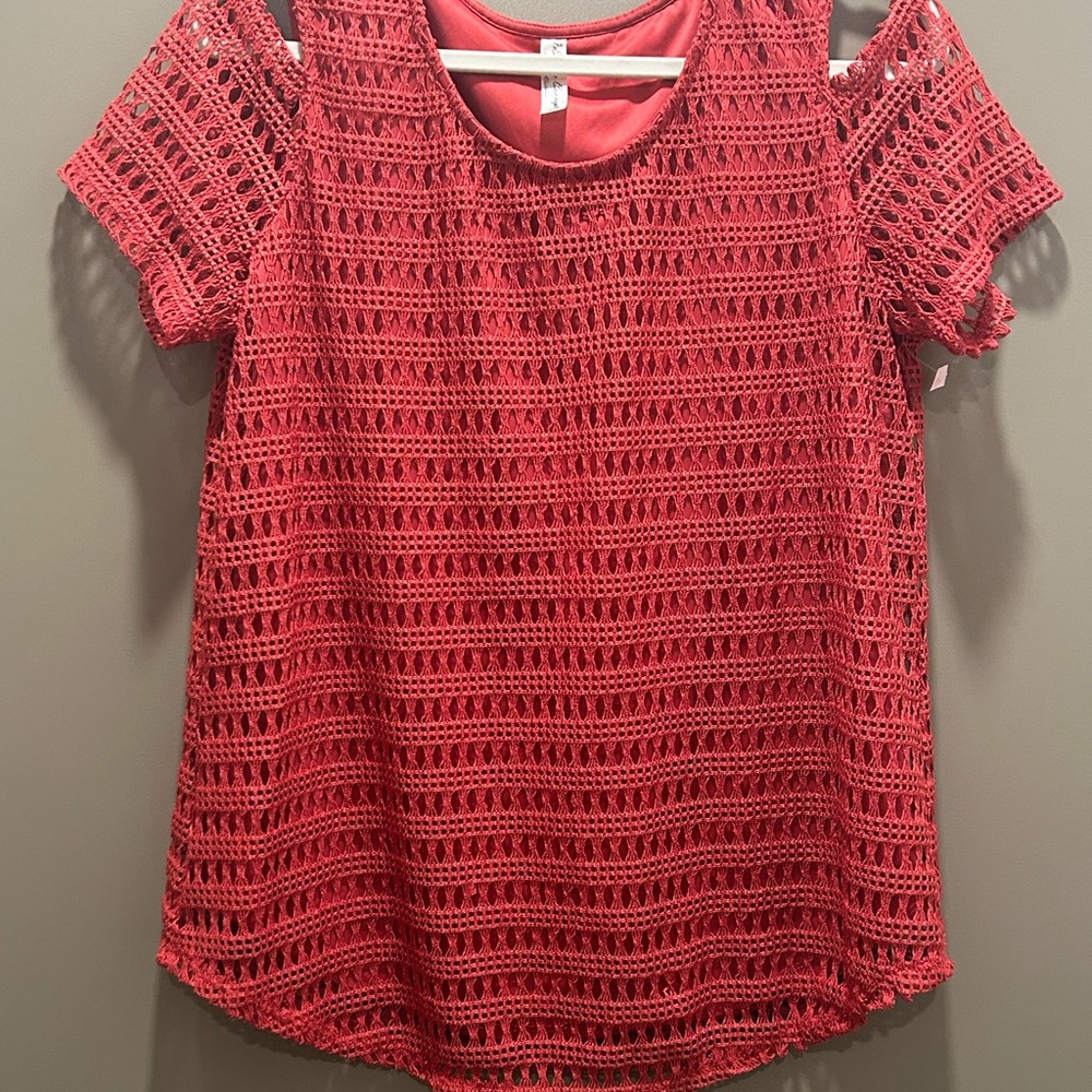 PerSeption Concept Coral Crochet Short Sleeve Tunic